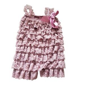 Kaiya Angel Pink Lace Ruffled Romper With Bow Accent For Baby/Toddler 6-12M